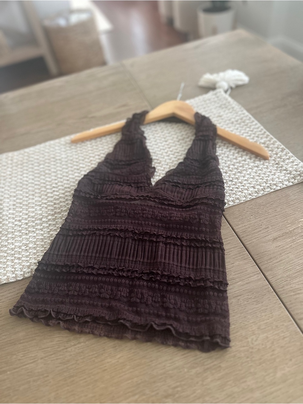 Free People Dark Brown Ruched Halter Tank Top